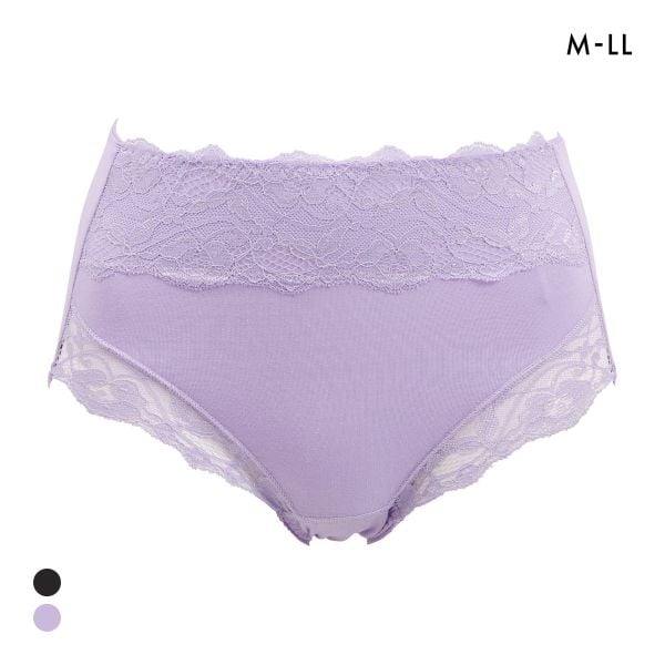 お腹まですっぽり 綿混 レースショーツ M L LL スタンダード ショーツ 大きいサイズ ハイウエスト コットン混 単品