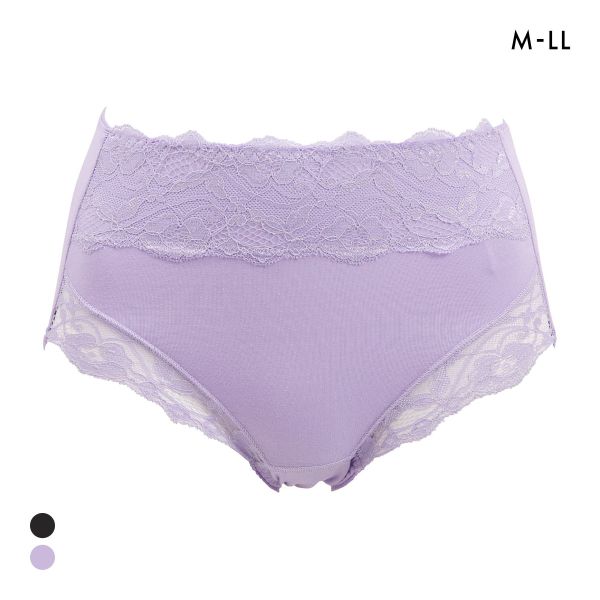 お腹まですっぽり 綿混 レースショーツ M L LL スタンダード ショーツ 大きいサイズ ハイウエスト コットン混 単品