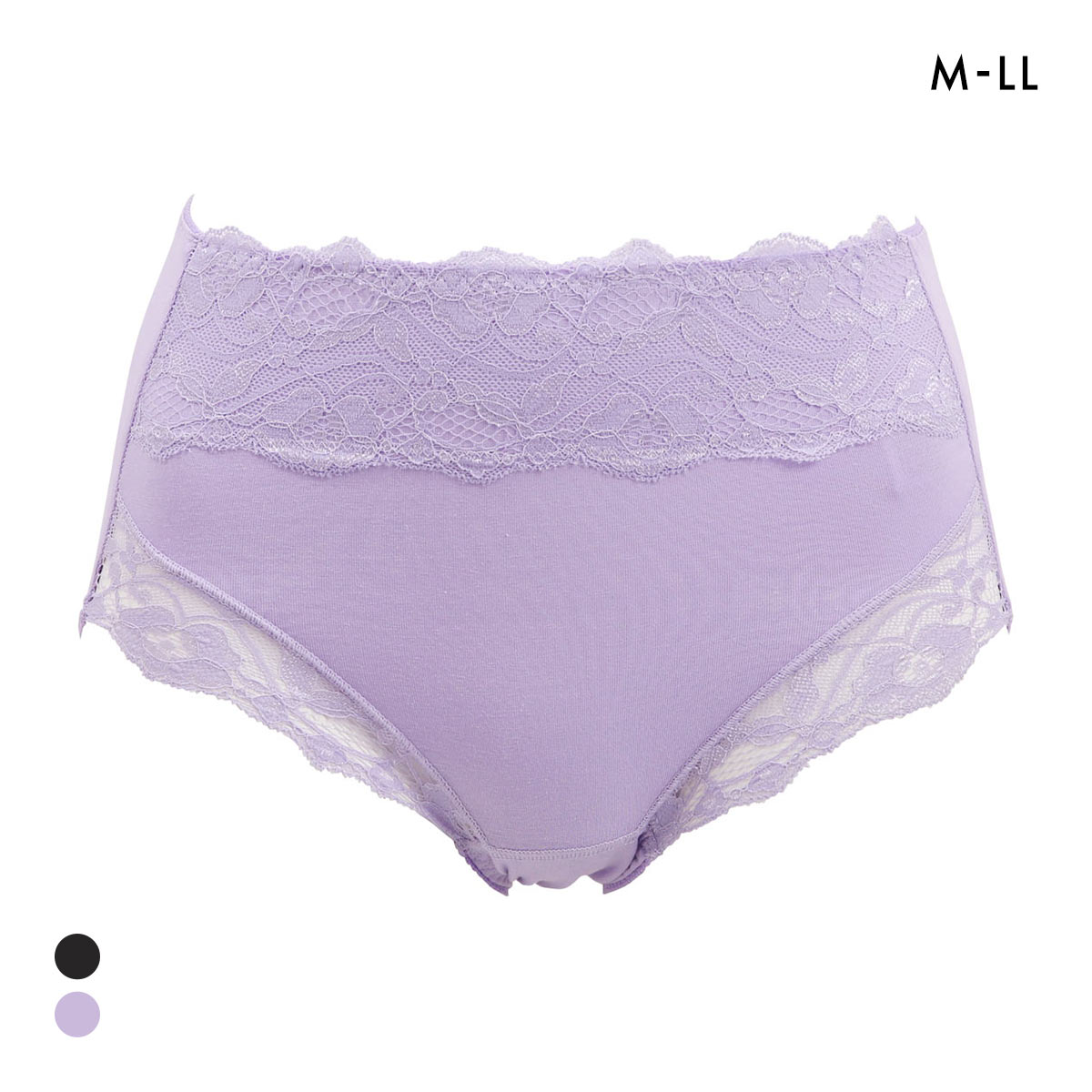 お腹まですっぽり 綿混 レースショーツ M L LL スタンダード ショーツ 大きいサイズ ハイウエスト コットン混 単品(PU-パープル-M)