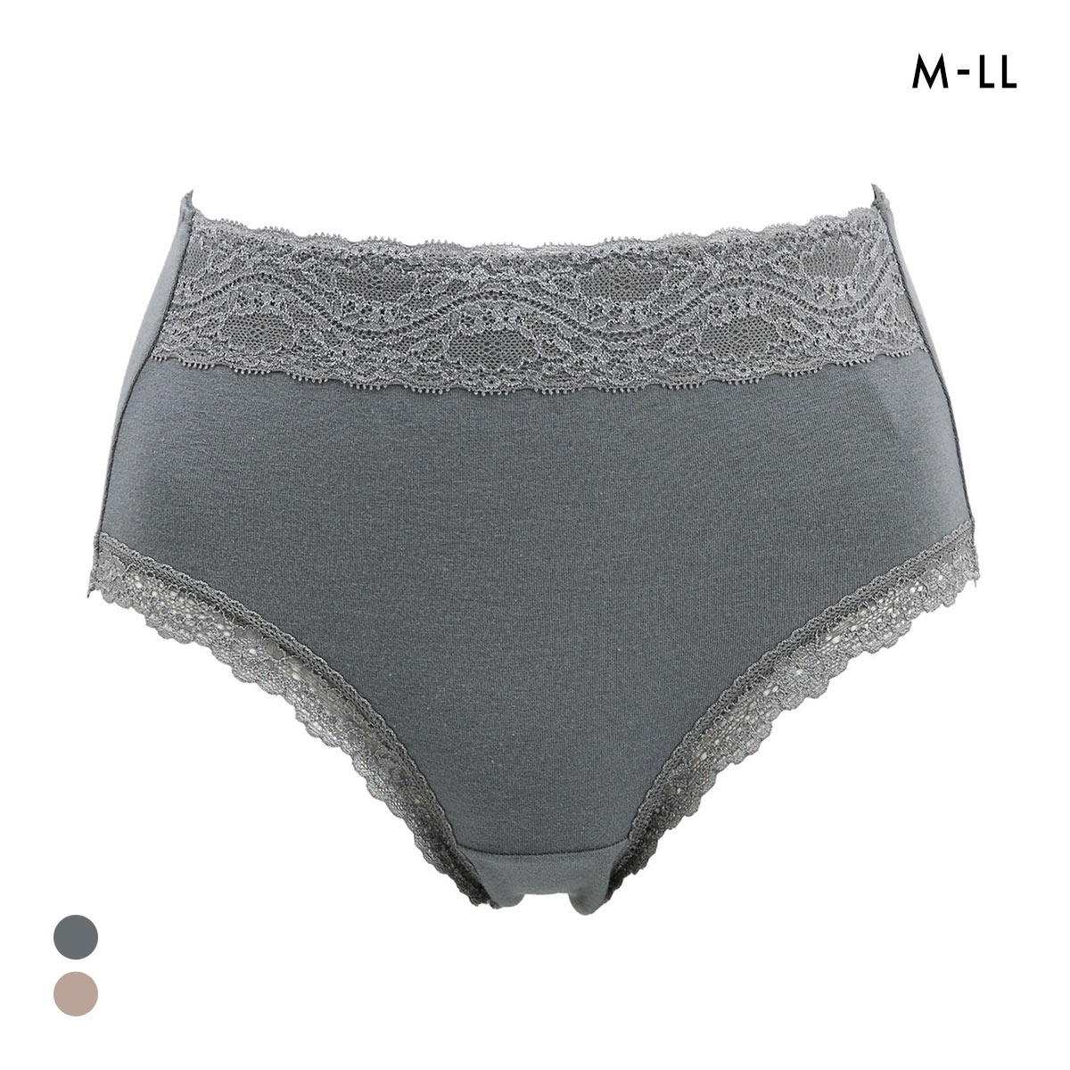 お腹まですっぽり 綿混 レースショーツ M L LL スタンダード ショーツ 大きいサイズ ハイウエスト コットン混 単品(GY-グレー-M)