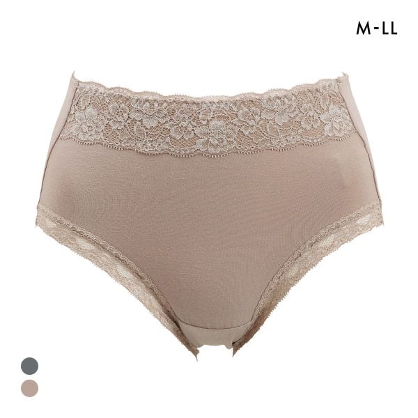 お腹まですっぽり 綿混 レースショーツ M L LL スタンダード ショーツ 大きいサイズ ハイウエスト コットン混 単品