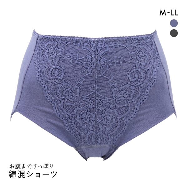 すっぽりレースショーツ M L LL 綿95％ スタンダード ショーツ ハイウエスト 大きいサイズ 綿混 コットン混
