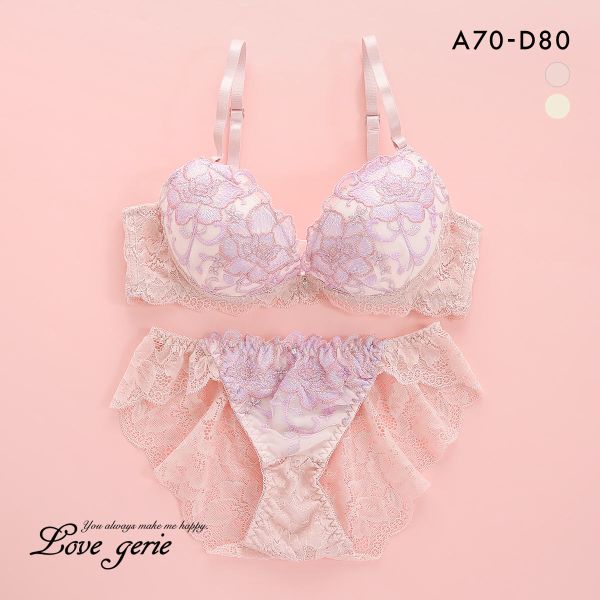 ラブジェリー Love gerie ファンシーブリリアントローズ ブラセット ABCD 盛り胸 Wパッド 厚盛り 谷間ブラ バストアップ 脇寄せ バックレース