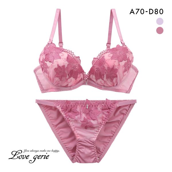 ラブジェリー フローラルリリー ブラセット ABCD 盛り胸 Wパッド 谷間ブラ バストアップ ブラジャー ショーツ セット 厚盛り