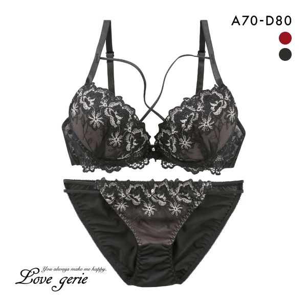 ラブジェリー デコラストリングフラワー ブラセット ABCD 谷間ブラ 脇寄せ Wパッド 盛り胸 Love gerie