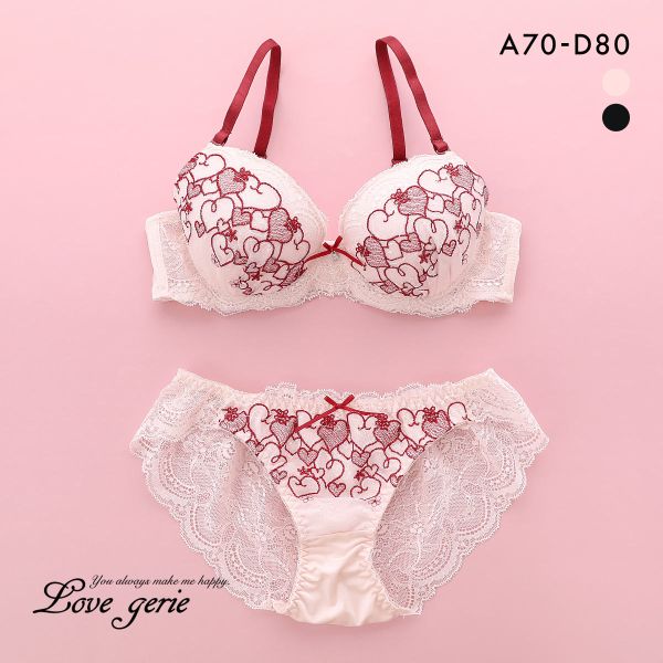 ラブジェリー ラブミーハート ブラセット ABCD 谷間ブラ Wパッド 厚盛り 盛り胸 バックレース ブラジャー ショーツ セット Love gerie