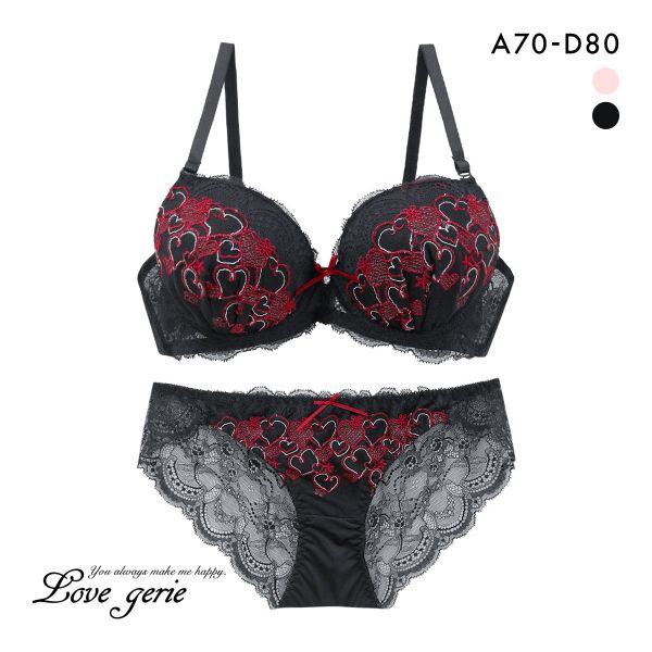ラブジェリー ラブミーハート ブラセット ABCD 谷間ブラ Wパッド 厚盛り 盛り胸 バックレース ブラジャー ショーツ セット Love gerie
