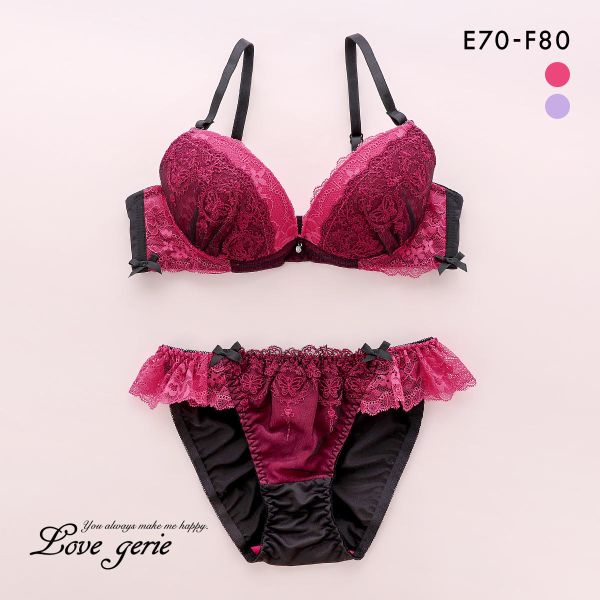 ラブジェリー ダークメルティ ブラセット EF 谷間ブラ 脇寄せ Wパッド 厚盛り 盛り胸 ブラジャー ショーツ セット Love gerie