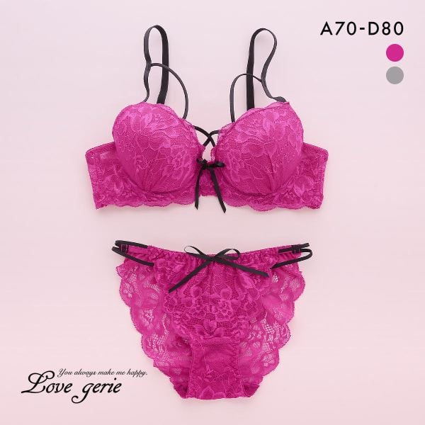ラブジェリー グロッシーコード ブラセット ABCD 総レース 盛り胸 Wパッド 谷間ブラ バストアップ ブラジャー ショーツ セット Love gerie
