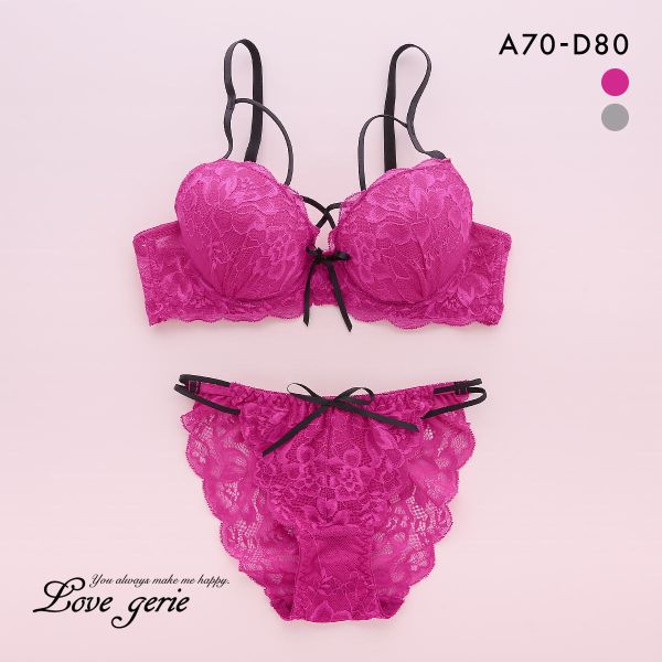 ラブジェリー グロッシーコード ブラセット ABCD 総レース 盛り胸 Wパッド 谷間ブラ バストアップ ブラジャー ショーツ セット Love gerie