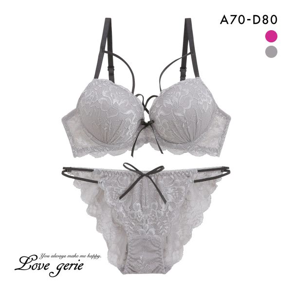 ラブジェリー グロッシーコード ブラセット ABCD 総レース 盛り胸 Wパッド 谷間ブラ バストアップ ブラジャー ショーツ セット Love gerie
