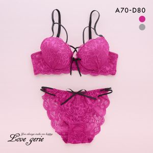 ラブジェリー グロッシーコード ブラセット ABCD 総レース 盛り胸 Wパッド 谷間ブラ バストアップ ブラジャー ショーツ セット Love gerie