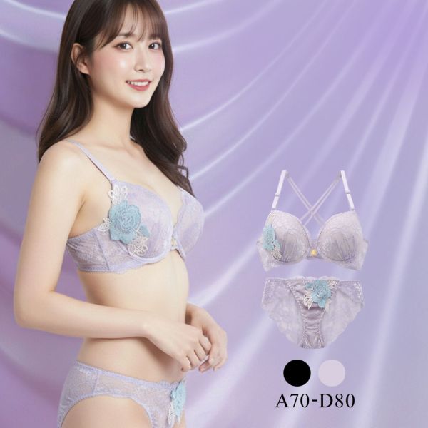 ラブジェリー 背中魅せ レーシーローズ フロントホック ブラセット ABCD  盛り胸 谷間ブラ バストアップ ブラジャー ショーツ セット Love gerie
