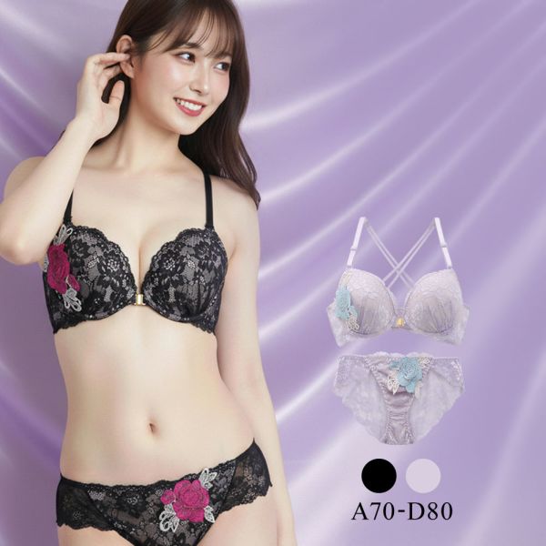 ラブジェリー 背中魅せ レーシーローズ フロントホック ブラセット ABCD  盛り胸 谷間ブラ バストアップ ブラジャー ショーツ セット Love gerie