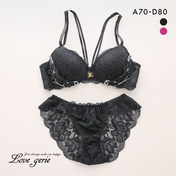 ラブジェリー 背中魅せ ジュエルフラワー フロントホック ブラセット ABCD 盛り胸 Wパッド 谷間ブラ Love gerie