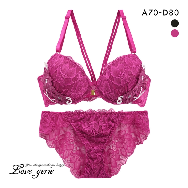 ラブジェリー 背中魅せ ジュエルフラワー フロントホック ブラセット ABCD 盛り胸 Wパッド 谷間ブラ Love gerie