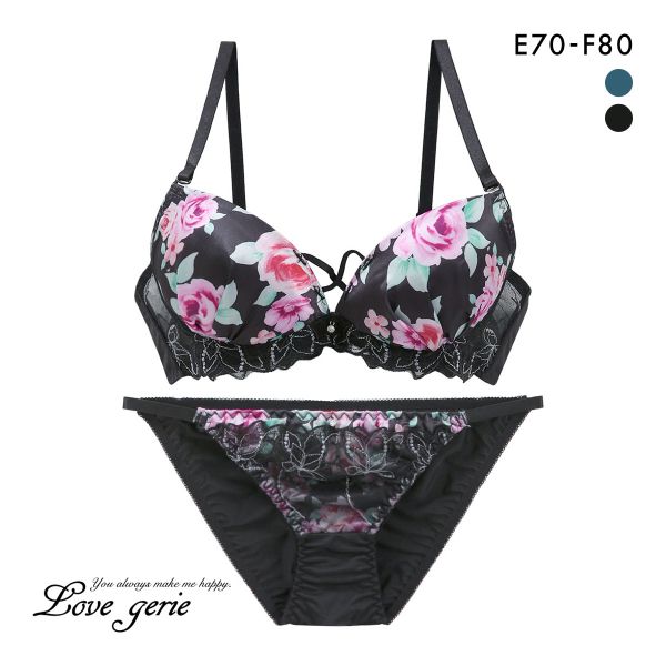 ラブジェリー ローズガーデン ブラセット EF 大きいサイズ グラマー 盛り胸 Wパッド 谷間ブラ バストアップ ブラジャー ショーツ セット
