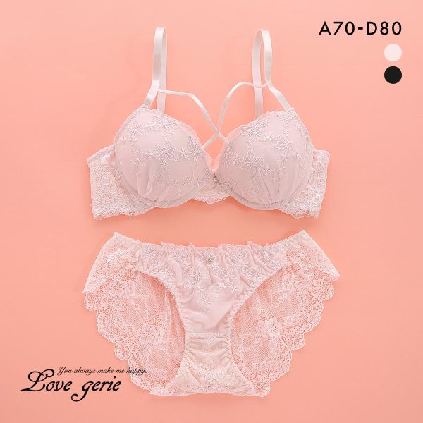 ラブジェリー フラワーバタフライ ブラセット ABCD 盛り胸 Wパッド 谷間ブラ バストアップ ブラジャー ショーツ セット バックレース