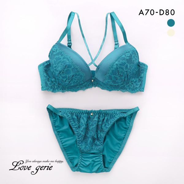 ラブジェリー レーシーサテン ブラセット ABCD 盛り胸 Wパッド 谷間ブラ バストアップ ブラジャー ショーツ セット Love gerie