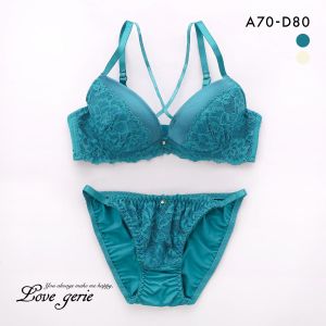 ラブジェリー レーシーサテン ブラセット ABCD 盛り胸 Wパッド 谷間ブラ バストアップ ブラジャー ショーツ セット Love gerie