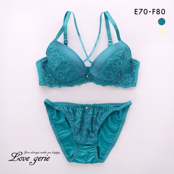 ラブジェリー レーシーサテン ブラセット EF グラマー 大きいサイズ 盛り胸 Wパッド ブラジャー ショーツ セット Love gerie