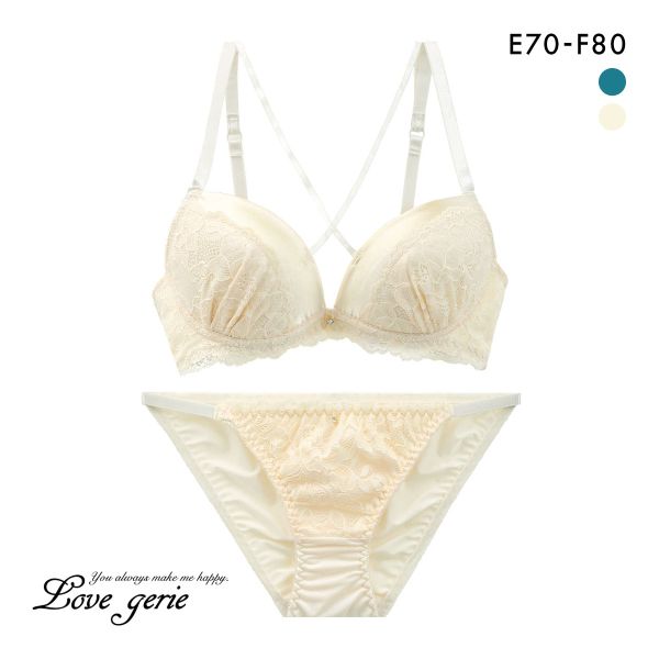 ラブジェリー レーシーサテン ブラセット EF グラマー 大きいサイズ 盛り胸 Wパッド ブラジャー ショーツ セット Love gerie