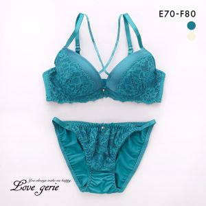 ラブジェリー レーシーサテン ブラセット EF グラマー 大きいサイズ 盛り胸 Wパッド ブラジャー ショーツ セット Love gerie