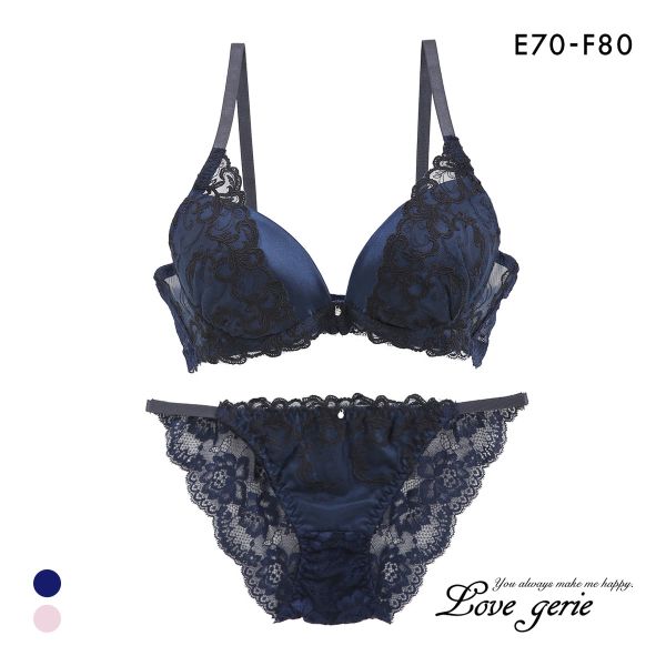 ラブジェリー ドレッシーアイビー ブラセット EF グラマーサイズ 大きいサイズ 盛り胸 Wパッド 谷間ブラ バストアップ ブラジャー ショーツ セット Love gerie