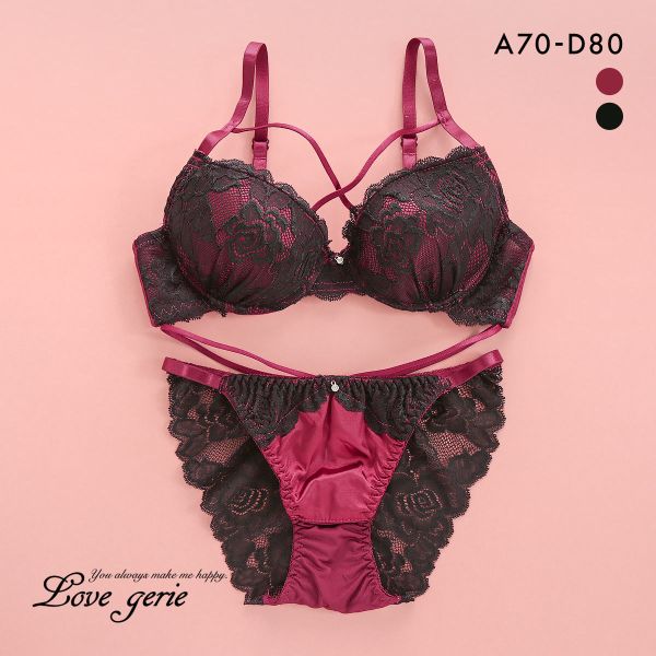 ラブジェリー Love gerie セクシーレース ブラセット ABCD 谷間ブラ Wパッド バックレース 総レース ブラジャー ショーツ セット