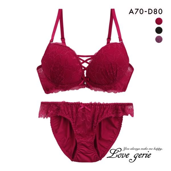 ラブジェリー ラシャスレースアップ ブラセット ABCD 盛り胸 谷間ブラ 脇寄せ Wパッド バストアップ ブラジャー ショーツ Love gerie