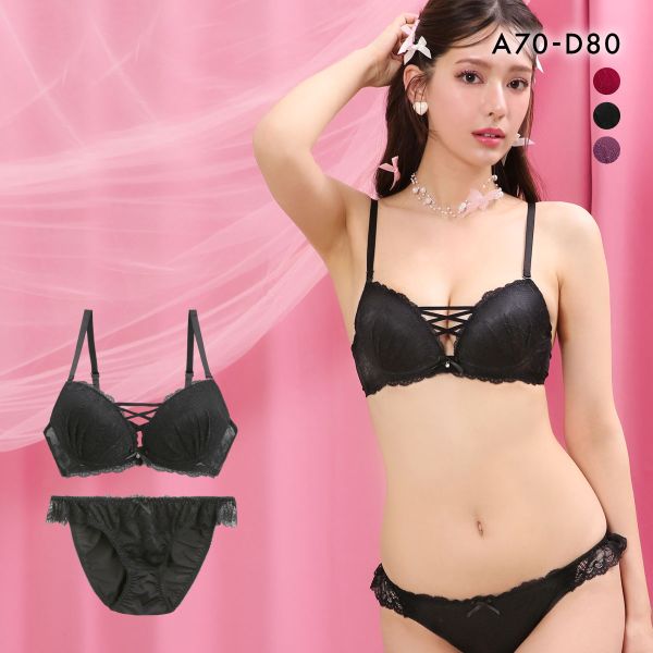 ラブジェリー ラシャスレースアップ ブラセット ABCD 盛り胸 谷間ブラ 脇寄せ Wパッド バストアップ ブラジャー ショーツ Love gerie
