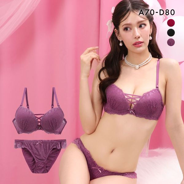 ラブジェリー ラシャスレースアップ ブラセット ABCD 盛り胸 谷間ブラ 脇寄せ Wパッド バストアップ ブラジャー ショーツ Love gerie