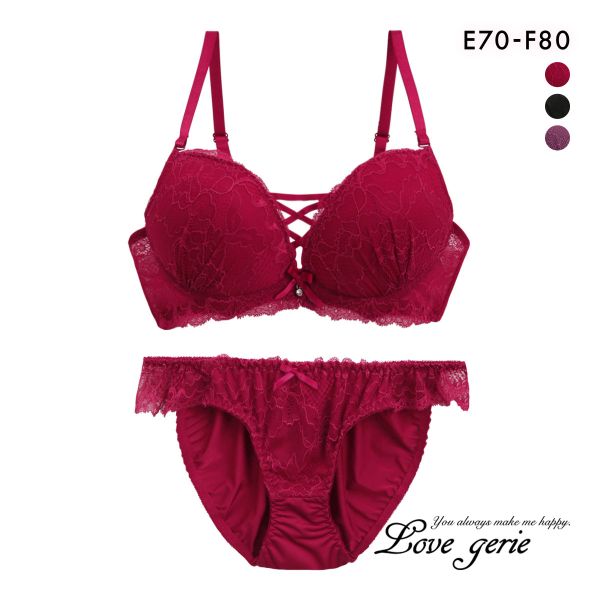 ラブジェリー ラシャスレースアップ ブラセット EF 盛り胸 谷間ブラ 脇寄せ Wパッド バストアップ ブラジャー ショーツ Love gerie