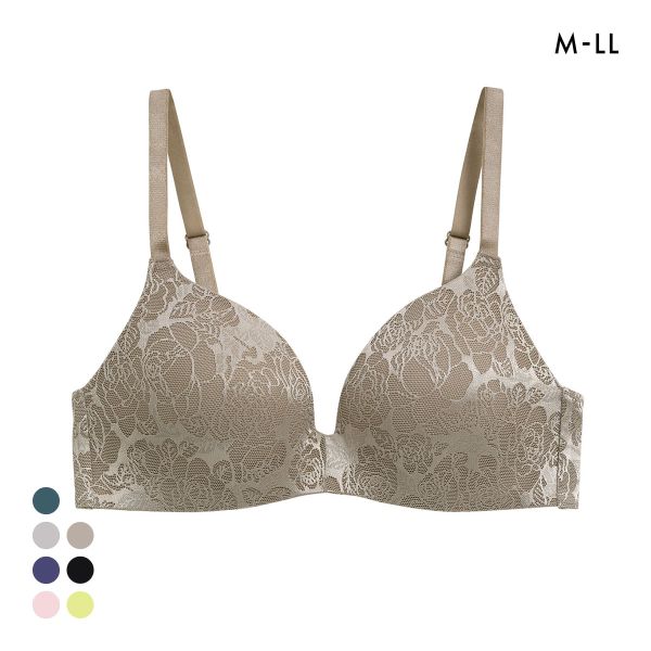 ジャガードモールド プレミアム ノンワイヤーブラジャー M L LL ワイヤレス 軽い ひびきにくい 単品 らくちん ストレスフリー 美胸