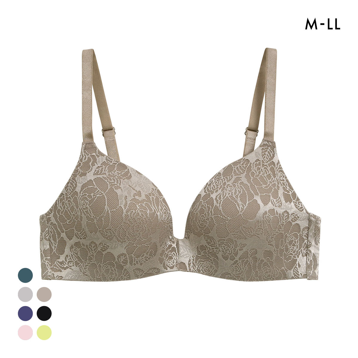 ジャガードモールド プレミアム ノンワイヤーブラジャー M L LL ワイヤレス 軽い ひびきにくい 単品 らくちん ストレスフリー 美胸(BR-ブラウン-M)