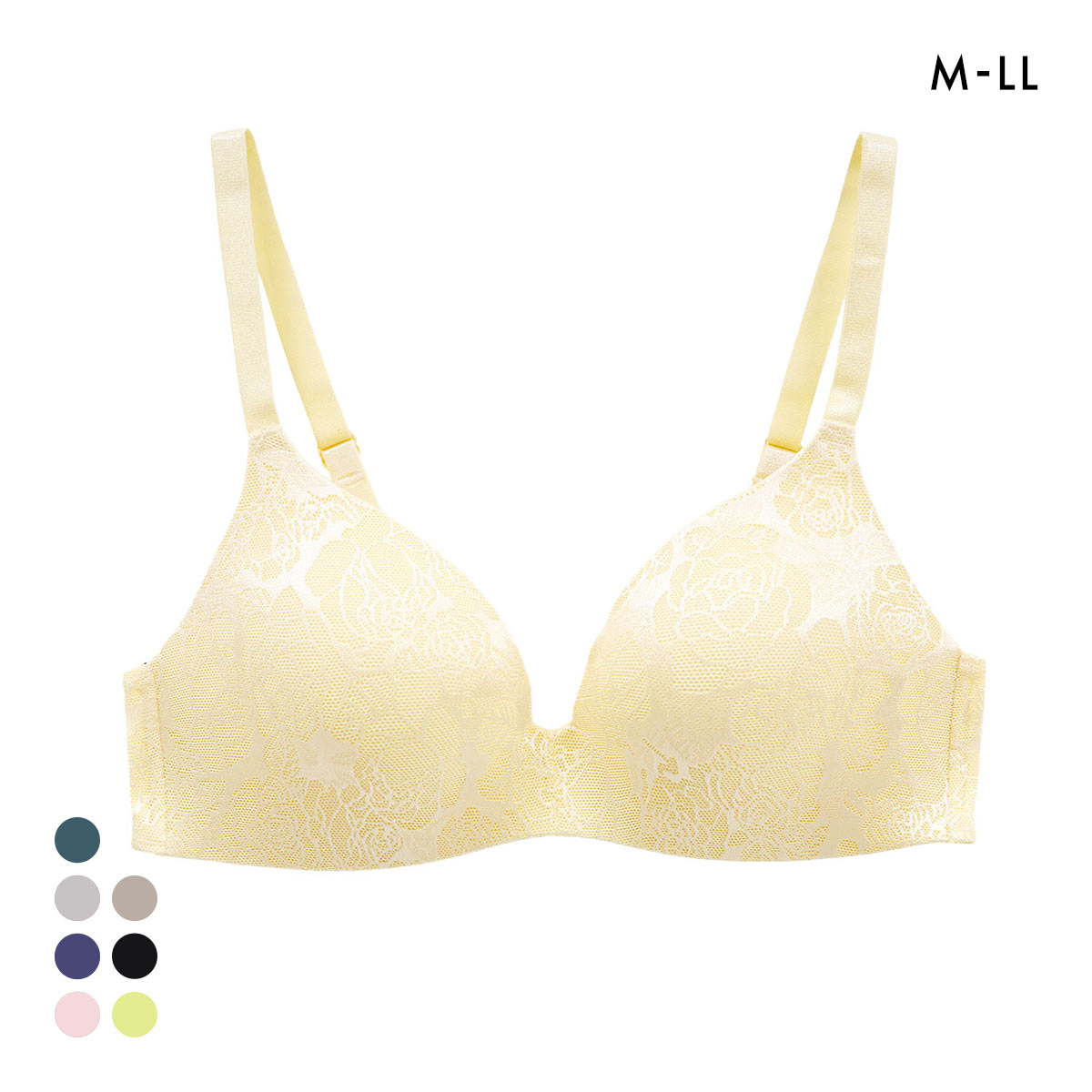 ジャガードモールド プレミアム ノンワイヤーブラジャー M L LL ワイヤレス 軽い ひびきにくい 単品 らくちん ストレスフリー 美胸(CR-クリーム-M)