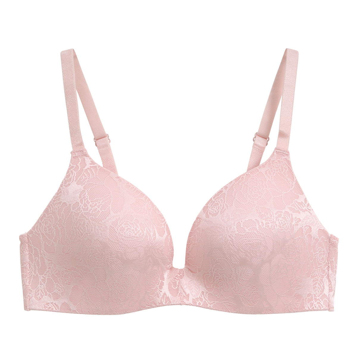 ジャガードモールド プレミアム ノンワイヤーブラジャー M L LL ワイヤレス 軽い ひびきにくい 単品 らくちん ストレスフリー 美胸(PI-ピンク-M)