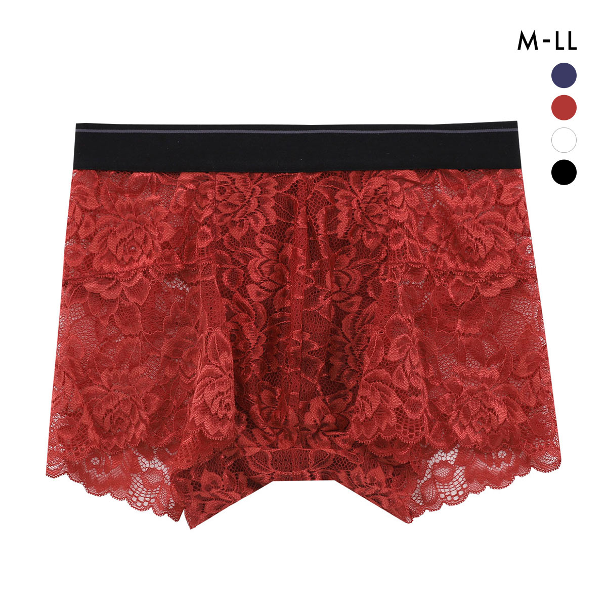 NEW SENSATION ボクサー 総レース M L LL メンズ パンツ アウトゴム アンダーウェア シースルー ひびきにくい 高通気 セクシー 前閉じ(RE-レッド-M)