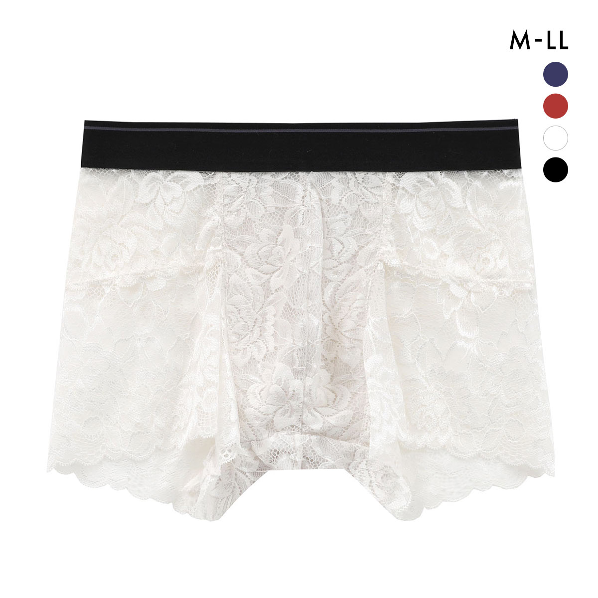 NEW SENSATION ボクサー 総レース M L LL メンズ パンツ アウトゴム アンダーウェア シースルー ひびきにくい 高通気 セクシー 前閉じ(WH-ホワイト-M)