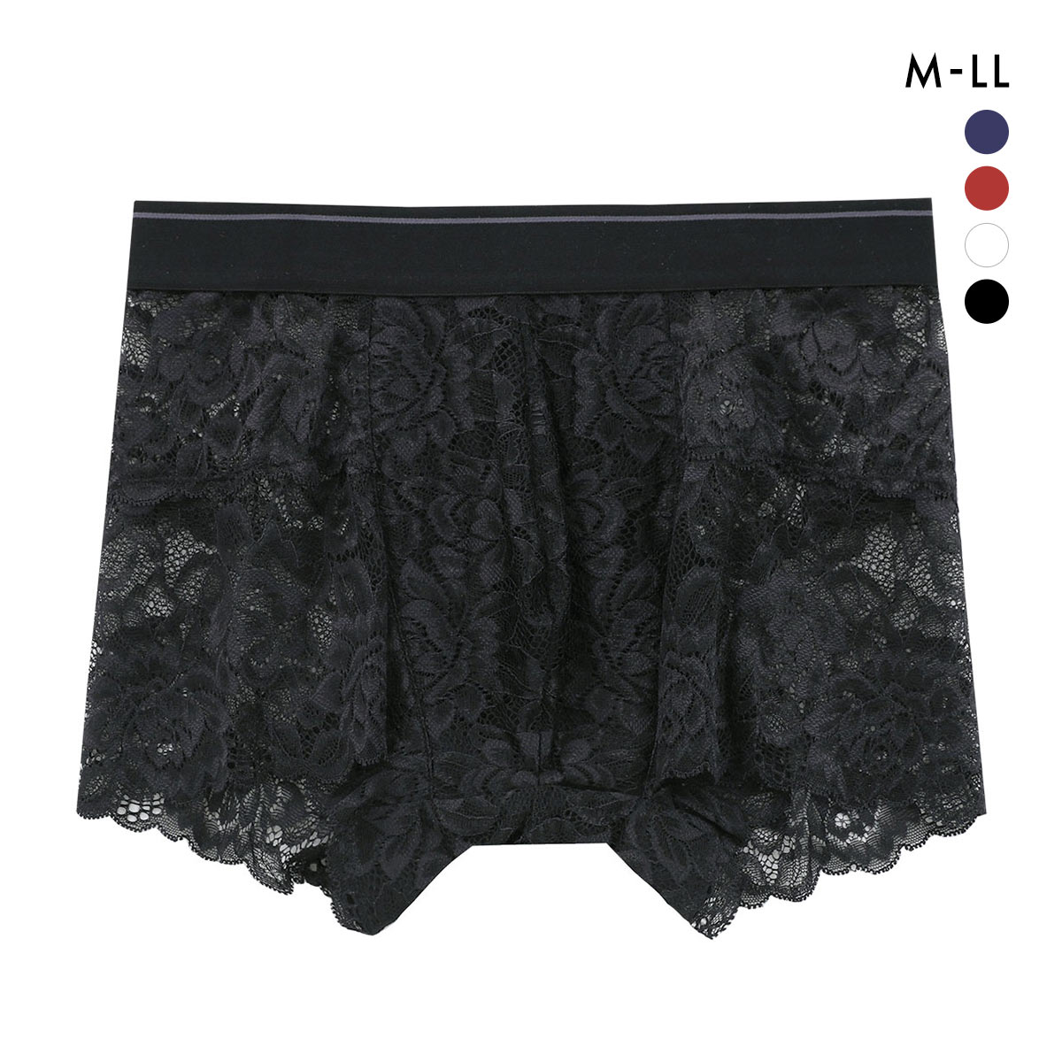 NEW SENSATION ボクサー 総レース M L LL メンズ パンツ アウトゴム アンダーウェア シースルー ひびきにくい 高通気 セクシー 前閉じ(BK-ブラック-M)