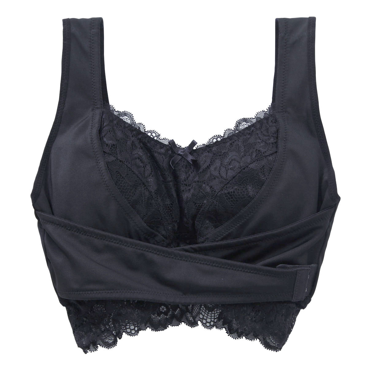 セレブビューティー Celeb Beauty 毎日ナイトブラ ブラジャー ハーフトップ ノンワイヤー フロントホック クロスベルト 育乳 谷間メイク 単品(BK-ブラック-S)