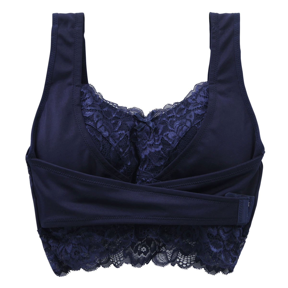 セレブビューティー Celeb Beauty 毎日ナイトブラ ブラジャー ハーフトップ ノンワイヤー フロントホック クロスベルト 育乳 谷間メイク 単品(NV-ネイビー-S)