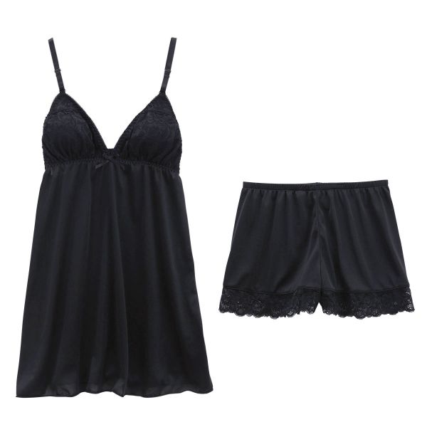 セレブビューティー Celeb Beauty ルームウェア パジャマ 上下セット シンプルレース キャミソール カップ付き ＆ タップパンツ
