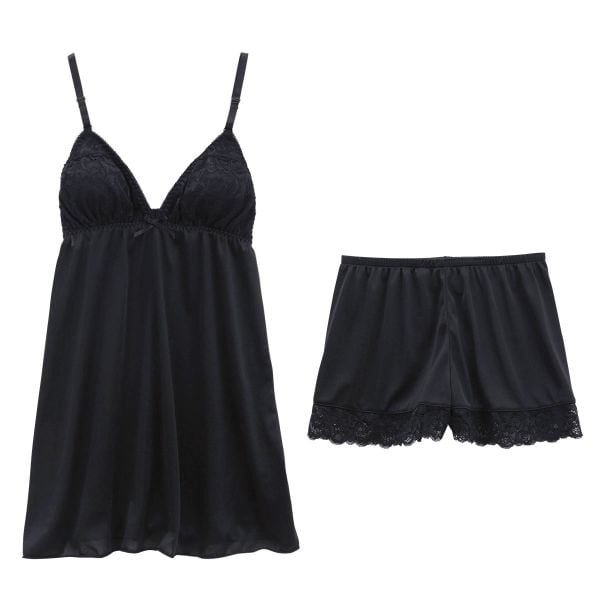 セレブビューティー Celeb Beauty ルームウェア パジャマ 上下セット シンプルレース キャミソール カップ付き ＆ タップパンツ