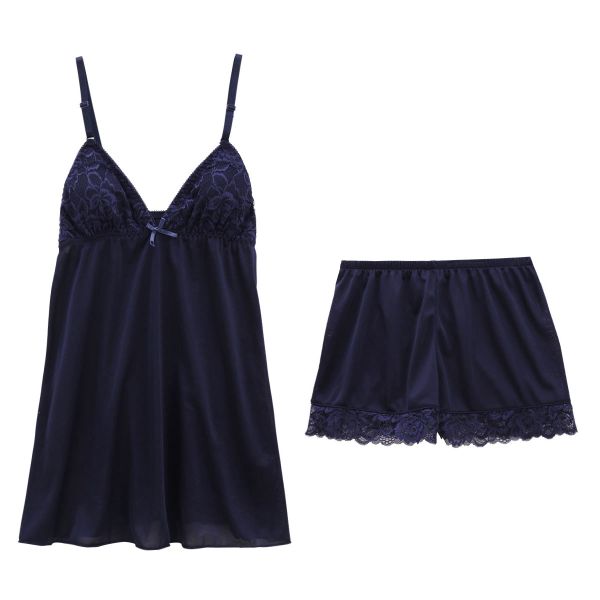 セレブビューティー Celeb Beauty ルームウェア パジャマ 上下セット シンプルレース キャミソール カップ付き ＆ タップパンツ