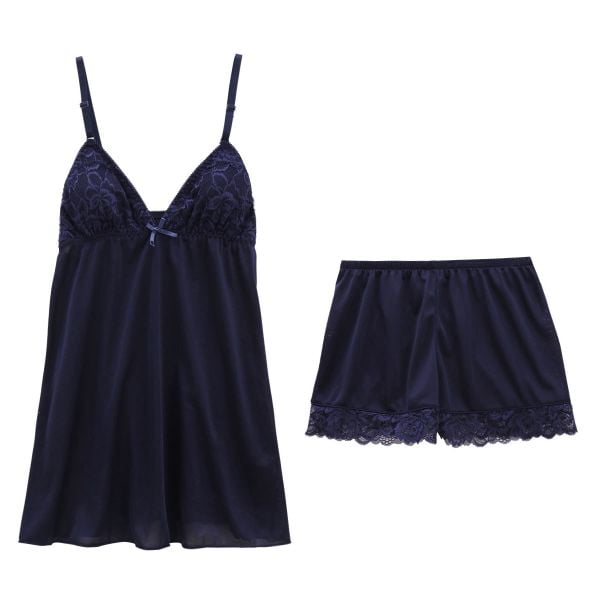 セレブビューティー Celeb Beauty ルームウェア パジャマ 上下セット シンプルレース キャミソール カップ付き ＆ タップパンツ