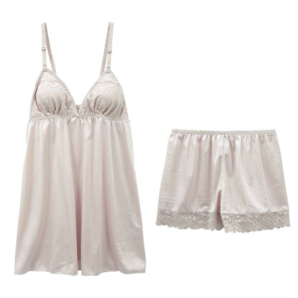 セレブビューティー Celeb Beauty ルームウェア パジャマ 上下セット シンプルレース キャミソール カップ付き ＆ タップパンツ