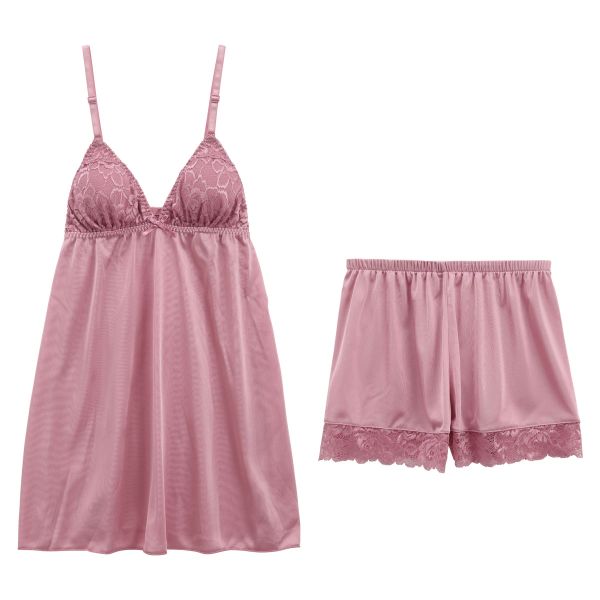 セレブビューティー Celeb Beauty ルームウェア パジャマ 上下セット シンプルレース キャミソール カップ付き ＆ タップパンツ