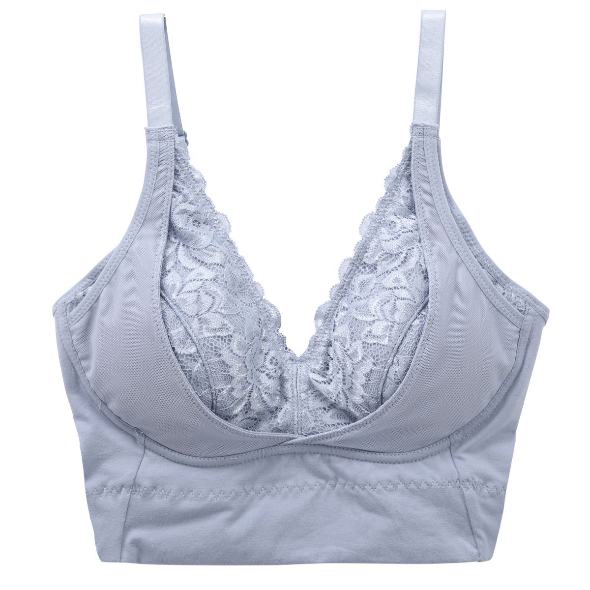 セレブビューティー Celeb Beauty 毎日ナイトブラ レース ハーフトップ ノンワイヤー ブラジャー ナイトブラ 育乳 谷間メイク 単品(BGY-ブルーグレー-S)