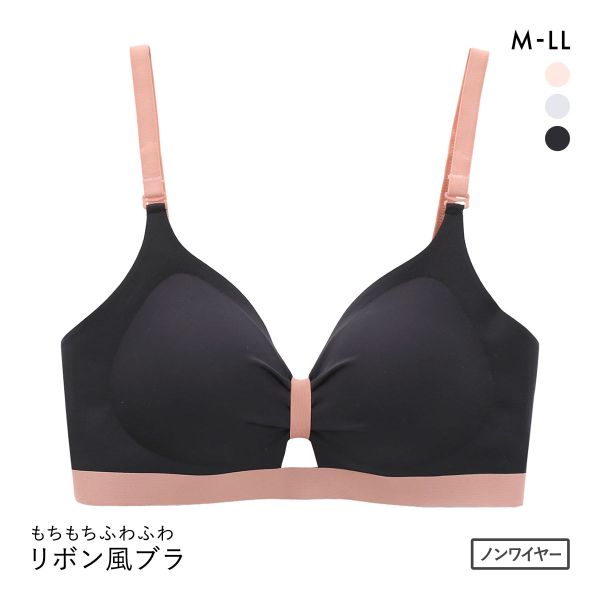 もちもちふわふわ リボン風ノンワイヤーブラ M L LL シームレス ボリュームアップ ひびきにくい ヨガ スポーツブラ ナイトブラ